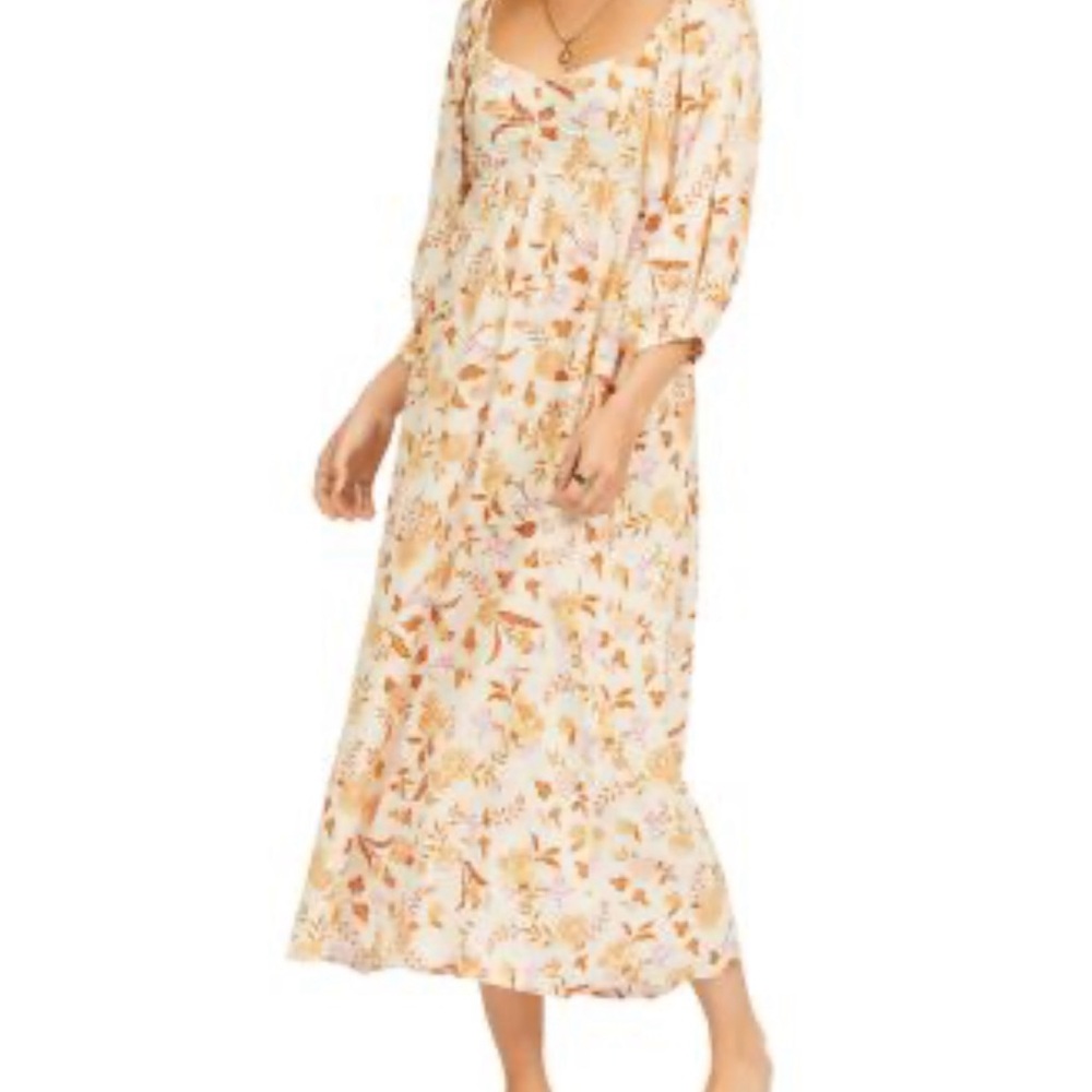 Billabong Swept Away Printed Dress.                  Floral Maxi 3/4 Sleeves